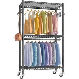 Mini Rolling Clothes Rack HeavyDuty Clothing Rack for Hanging Clothes Adjustable